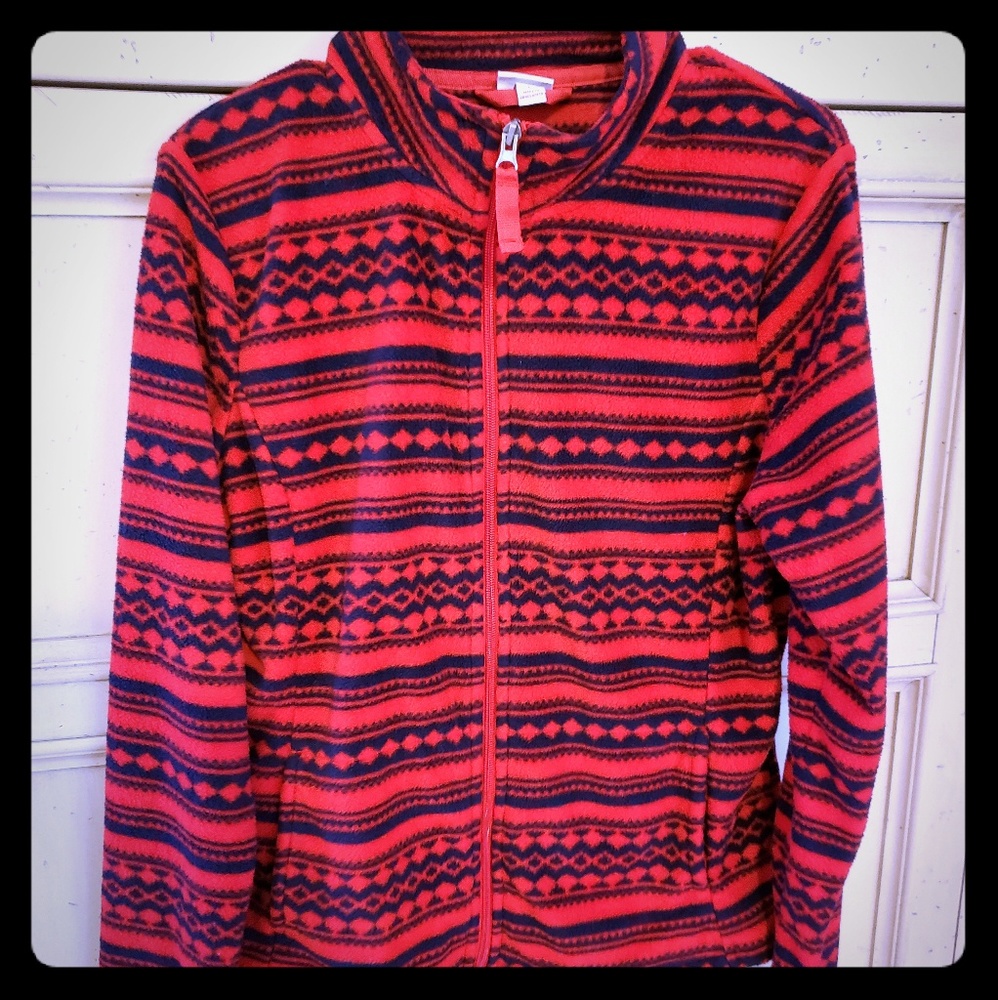 Red & Navy Blue Zip-Up Sweater